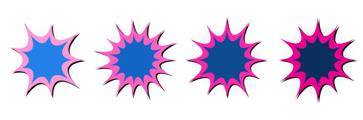 Set of four retro pop art comic book explosion speech bubbles for social media stickers and gaming © SimpleDesignStudio