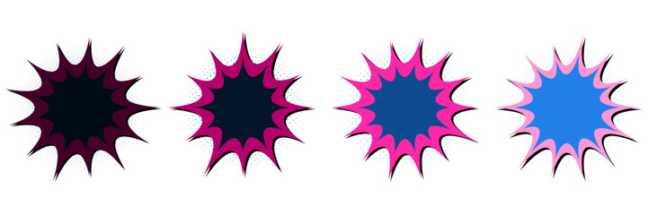 Cyberpunk Synthwave Comic Book Speech Bubbles and Explosion Shapes Set for Retro Gaming UI © SimpleDesignStudio