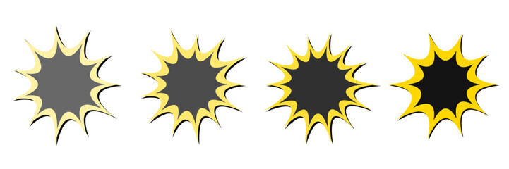 Set of four vintage comic book action burst icons with yellow borders for pop art and retro graphic design © SimpleDesignStudio