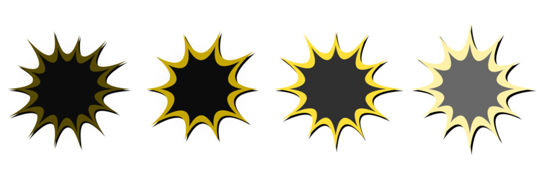 Retro comic book explosion starburst set for superhero graphic design and vintage pop art elements