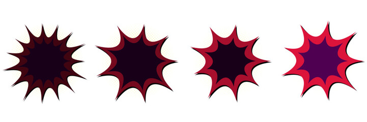 Comic Book Style Explosion Speech Bubbles, Retro Superhero Action Burst Elements © SimpleDesignStudio
