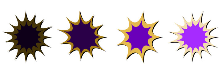 Set of purple and gold comic book explosion speech bubbles for superhero party invitations © SimpleDesignStudio