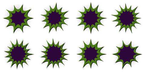 Set of Villainous Purple and Green Comic Book Speech Bubbles for Halloween Graphics and Superhero Designs © SimpleDesignStudio