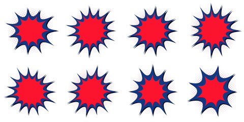 Retro Superhero Comic Book Action Burst Stickers, Vintage Pop Art Explosion Bubbles for Promotions © SimpleDesignStudio
