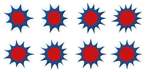 Retro Superhero Comic Book Speech Bubbles with Halftone Dots and Red Blue Colors © SimpleDesignStudio