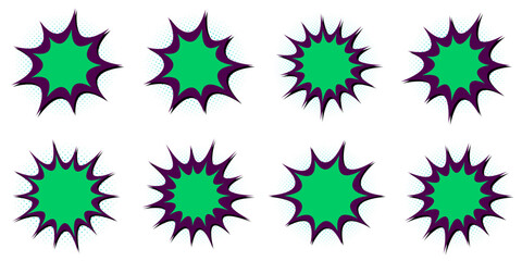 Set of Retro Green and Purple Comic Book Burst Stickers for Superhero Themed Digital Scrapbooking © SimpleDesignStudio