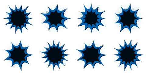 Blue and black pop art comic book explosion frames for superhero action sound effects © SimpleDesignStudio
