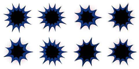 Dark Blue Comic Book Explosion Bubbles for Superhero Graphic Design © SimpleDesignStudio