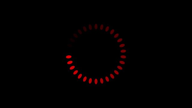 A circular loading indicator composed of red oval dots arranged in a ring against a solid black background with a subtle gradient effect on the dots