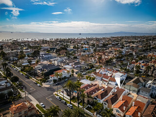Obraz premium Aerial View of Coastal Neighborhood with Ocean and Ships