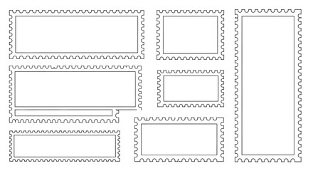 Obraz premium Collection of Blank Perforated Rectangle Frames, Stamp Border Templates