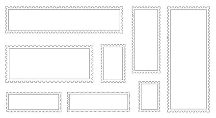 Obraz premium Collection of Blank Postage Stamp Frames in Various Rectangular Shapes and Sizes