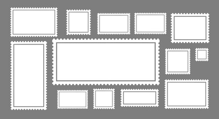 Collection of Blank Postage Stamp Vector Templates with Perforated Edges Isolated