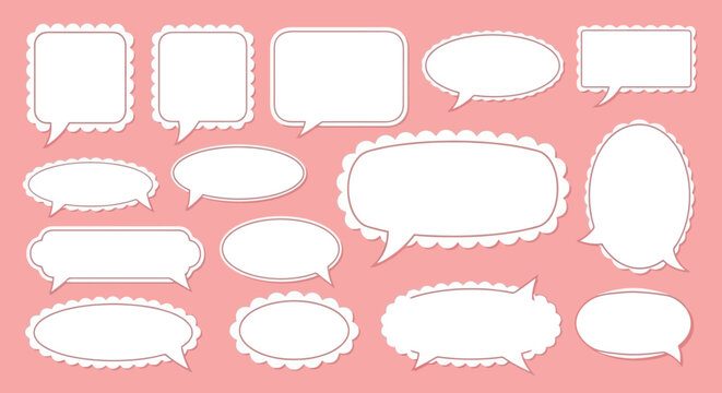 Collection of Decorative Speech Bubbles with Scalloped Edges on Pink Background