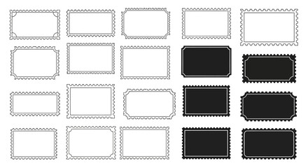 Obraz premium Collection of Rectangular Postage Stamp Frames with Perforated Edges and Decorative Borders