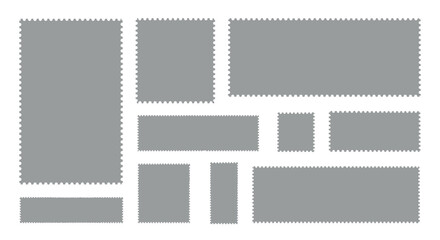 Collection of Gray Postage Stamp Shapes with Perforated Edges