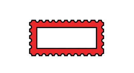 Empty Red Rectangle Postage Stamp Border with Perforated Edges Isolated on White