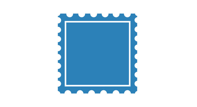 Flat Blue Square Stamp Icon with Perforated Edges on White Background