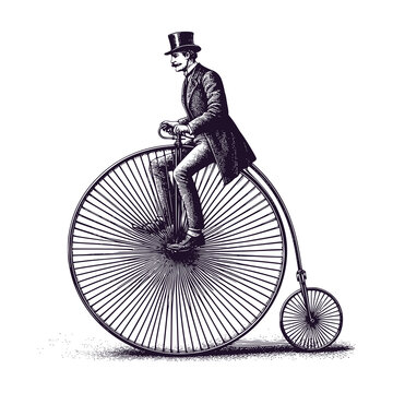 gentleman riding penny farthing bicycle