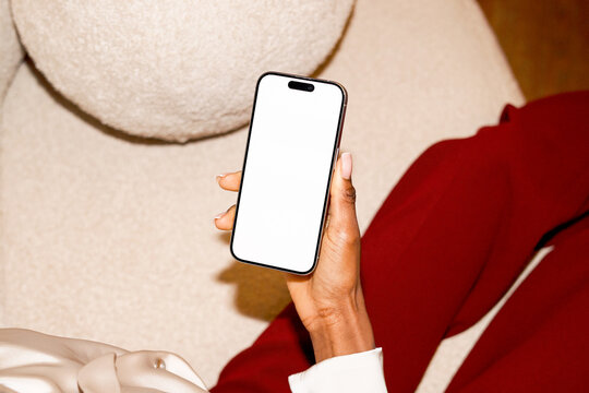 Smartphone Mockup with white screen  in Cozy Interior Scene"