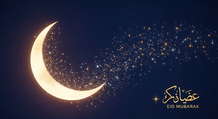 Naklejka premium Eid Mubarak celebration with crescent moon and stars