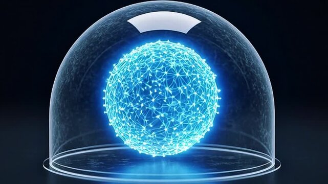 One glowing node isolated inside transparent dome