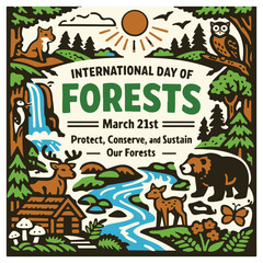 Fototapeta premium International Day of Forests Flyer Promoting Forest Conservation and Green Sustainability
