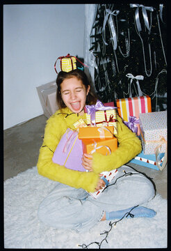 Joyful celebration with gifts and decorations in a cozy setting