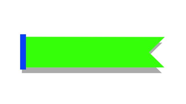 Animated green ribbon banner unfurling from a blue line on a white background. Dynamic lower third, text placeholder, or title graphic element for presentations.