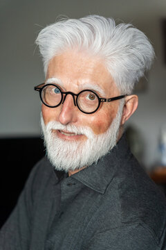 Senior Man With White Hair And Unique Eyes