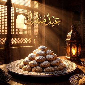 eid mubarak with traditional Kahk Cookies