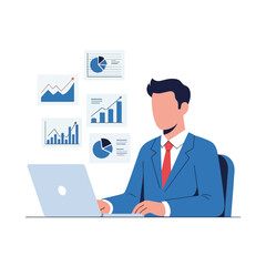 Businessman analyzing data on laptop screen.