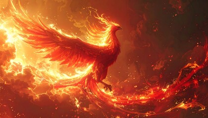 Majestic Phoenix Rising from Flames - A Symbol of Rebirth and Renewal.