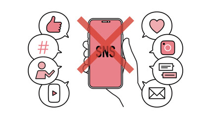 A hand holding a smartphone during a digital detox break from social media, Variable line width