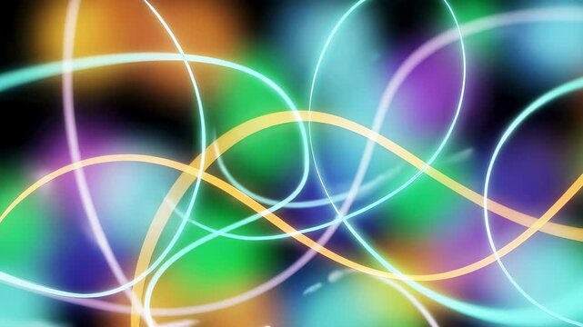 Abstract background with a pattern of vibrant glowing lines moving and swirling over a blurred gradient light backdrop