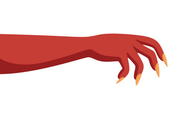 Obraz premium Vector Red Monster Hand with Sharp Claws Illustration. Halloween Horror Creature Arm. Spooky Scary Gesture Isolated. Fantasy Demon Zombie Hand Clipart, Vector Design Element
