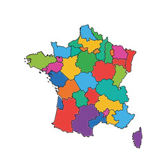 Colorful Map of France Regions.