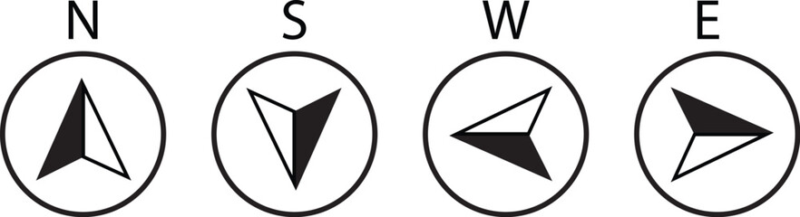 Set of four black compass icons for navigation and direction © SHAH NIPU