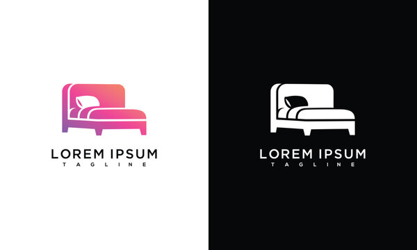 Bed Logo Icon Design - Modern Minimalist Sleep  Hotel Accommodation Brand Symbol.