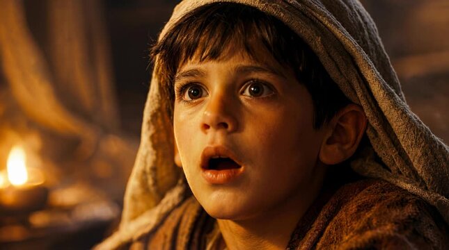 Young Boy Samuel Hearing God&rsquo;s Voice at Night in the Temple with Priest Eli