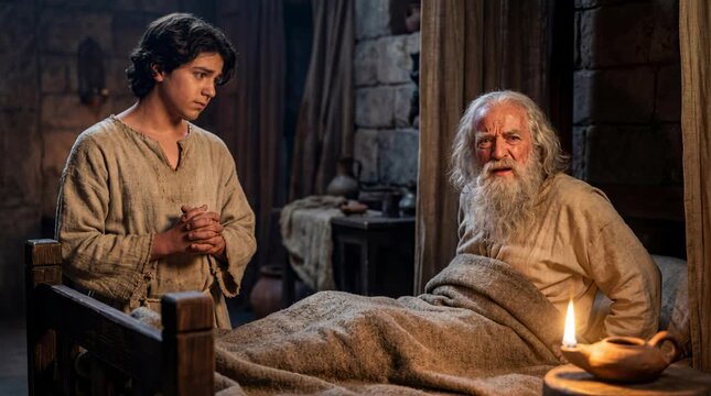 Young Boy Samuel Hearing God&rsquo;s Voice at Night in the Temple with Priest Eli