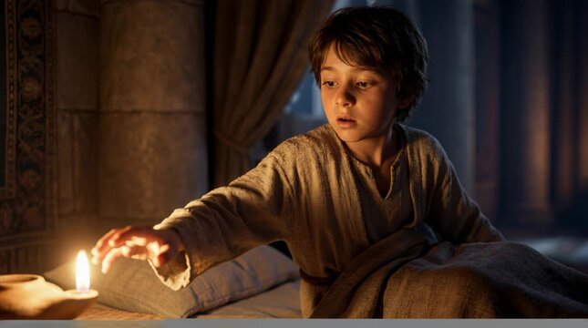 Young Boy Samuel Hearing God&rsquo;s Voice at Night in the Temple with Priest Eli