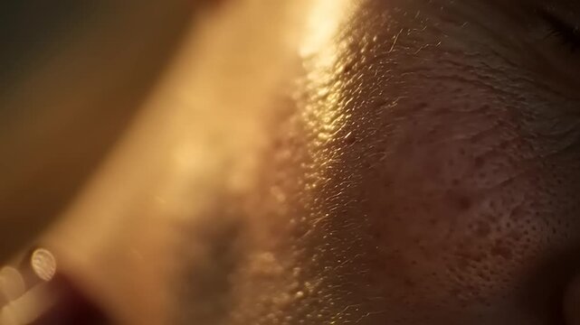 Cinematic close-up of human skin gently touched with tender care in a serene environment