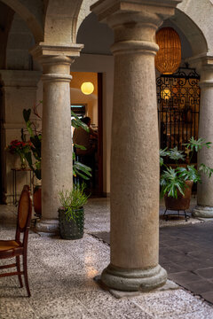 Stone column in internal patio 
