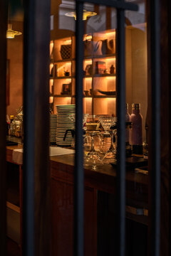 Sneaky view of the behind the counter of a chic bar counter