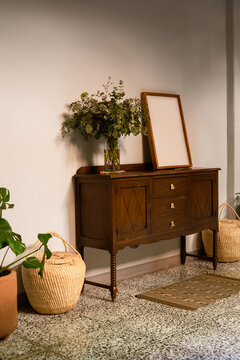 Charming Vintage Furniture With Greenery in a Cozy Interior Space