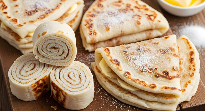 Traditional Norwegian flatbread served on wooden plate