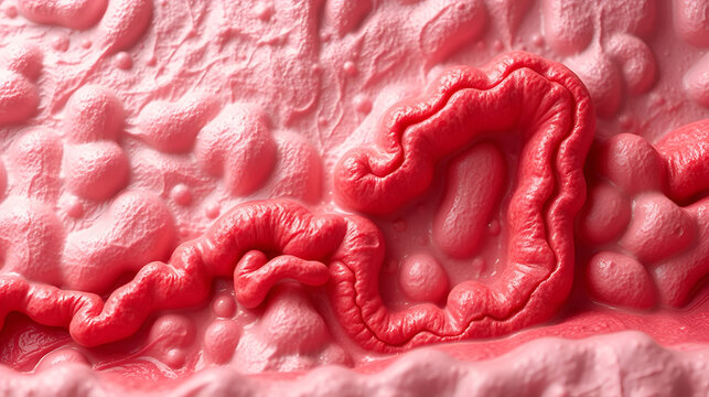 Active enzymes nourish the mucosal base for a long time, making the gastrointestinal wall ruddy and smooth, repairing the intestines, enteritis, 3D rendering