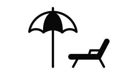 Obraz premium Beach elements including an umbrella and chair black silhouette