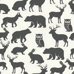 Seamless Pattern of Forest Animals Silhouettes on Light Background 6.